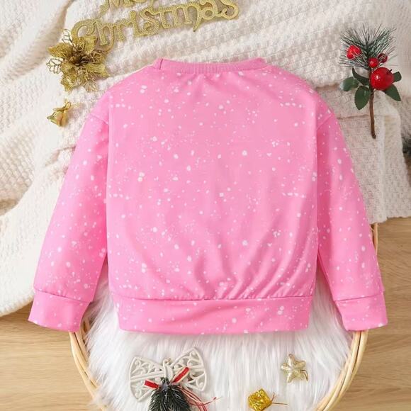 Girls Christmas Pullover Sweatshirt 🎄 in Pink - Picture 3 of 8